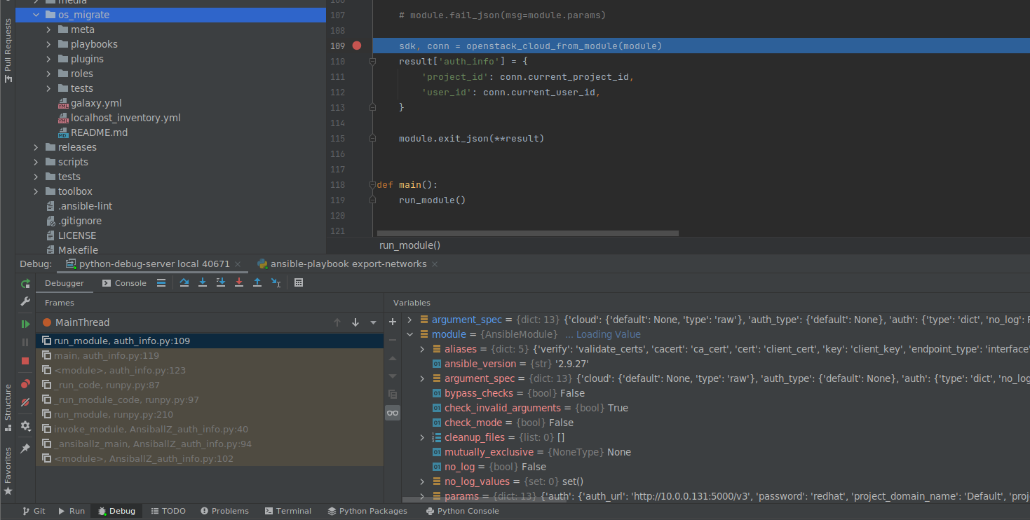 Step through and into your code in the Pycharm debugger interface